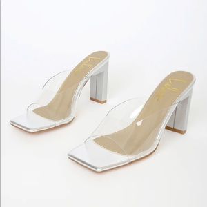 Lulu’s Aaryn Silver Metallic Square Toe High Heel Sandals